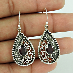 พลอยโกเมนธรรมชาติสีแดง925ต่างหูระย้าเงินสเตอร์ลิงต่างหูแฟชั่นดีไซน์หรูหราขายส่ง - Product Image 1