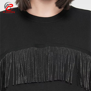 Haute qualité femmes sweat strass frange décontracté noir sweat personnalisé à manches longues Denim jean veste femmes - Product Image 4