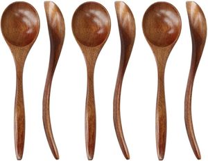 Cucharas de madera asiáticas naturales hechas a mano de 7 pulgadas para sopa Café Ensalada Postres Chips Snacks Cereal - Product Image 2