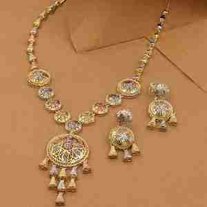 Ensemble collier et boucles d'oreilles en chaîne de boîte plaquée or à 3 tons, bijoux en laiton pour femmes, vente en gros - Product Image 1