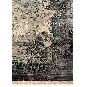 Alfombras de Lana y Seda Azules Hechas a Mano del Lejano Oriente, Modelo Skrt-814, Rectangulares, con Medallones y Patrones Abstractos para el Hogar y la Sala de Estar - Product Image 4