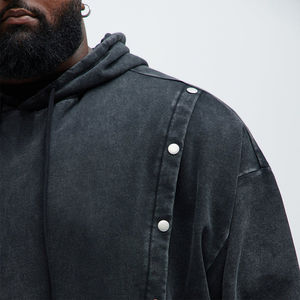 OEM personnalisé lavage à l'acide sweats à capuche avec boutons sur le côté coton français éponge pull coupe ample sweats à capuche hommes pour la vente en gros - Product Image 5