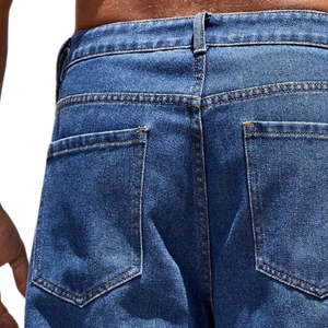 Pantalones Cargo de Mezclilla Azul para Hombre, Corte Recto de Pierna Ancha, Multibolsillos, Algodón, Estilo Casual, Ropa de Trabajo, Estilo Relajado - Product Image 4