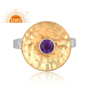 แหวนพลอยอเมทิสต์ธรรมชาติสีเงินสเตอร์ลิงแหวนวางซ้อนกันได้ - Product Image 4