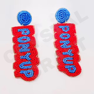 Vintage <b>Football</b> Beaded <b>Earrings</b> for Women Patriotic Orange White Blue Colour for Wedding or Memorial Day - Product Image 4