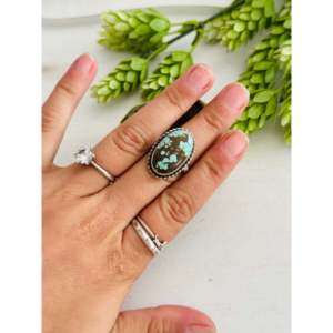 Eli Skeets #8 Turquoise Rose Gold Plated Sterling Silver <b>Adjustable</b> <b>Ring</b> Bezel Inlay Natural Gemstones 18K Plating Perfect Gift - Product Image 2