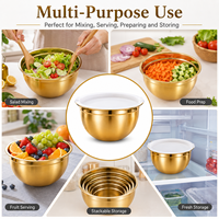 Ensemble de 6 bols mélangeurs en acier inoxydable OEM avec couvercles, antidérapants, résistants à la chaleur, pour la préparation de salades, la pâtisserie et la cuisine