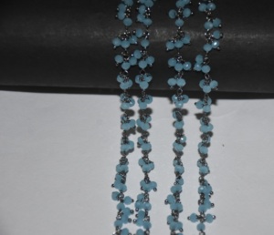 Black plated aqua calcedony Glass Beads <b>Cluster</b> Rosary. Beaded Chain for Bracelet necklace Jewelry Making. 3mm beads chain - Product Image 5