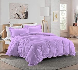 Chất Lượng Cao 3-Mảnh Rắn Ai Cập Bông Duvet Set 300TC Sang Trọng Cổ Điển Nút Đóng Cửa Quan Trọng Góc Ruffle Frills Máy - Product Image 3
