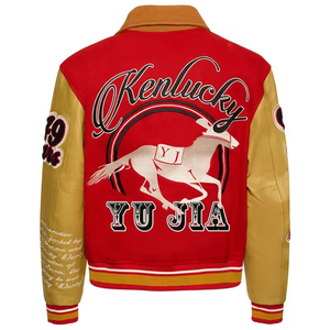 Chaqueta Letterman personalizada de talla grande para hombre, chaqueta universitaria OEM de cuero con logotipo bordado, abrigo de bombardero de béisbol rojo en blanco al por mayor - Product Image 3