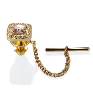 Épingle à cravate à motif carré en strass, chaîne de fixation haut de gamme, style cour. - Product Image 4