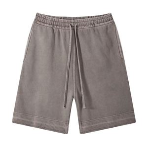 PANTALONES CORTOS DE SUDOR ESENCIALES PARA HOMBRES, CORTOS LARGOS DE ALGODÓN SUAVE, CORTOS DE POLAR LISO, 380g, pantalones cortos Vintage lavados con ácido - Product Image 6