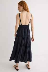 ชุดเดรสยาวผ้าเรยอนสีน้ำเงินเข้มของ100% ยาวถึงข้อเท้าชุดเดรสแขนกุดแบบหลวมสวมใส่สบายสำหรับผู้หญิง - Product Image 2