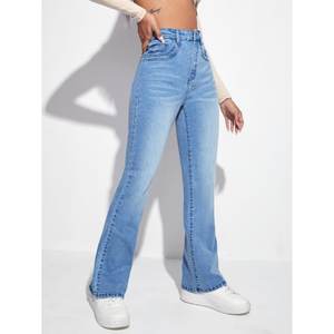 Jean évasé taille haute bleu glace élégant en denim extensible durable, style streetwear, tailles 26 à 40 - Product Image 3