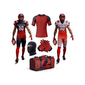Ensemble complet d'uniformes de football américain imprimés, comprenant un haut de compression, un casque de protection, des gants et des sacs de football américain - Product Image 1
