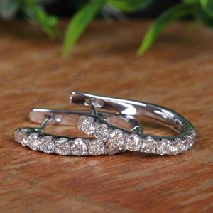 Round Cut Moissanite Diamond <b>Huggie</b> Hoop 925 Sterling <b>Silver</b> Party Wear Medium Solitaire <b>Earrings</b> Elegant Pair - Product Image 3