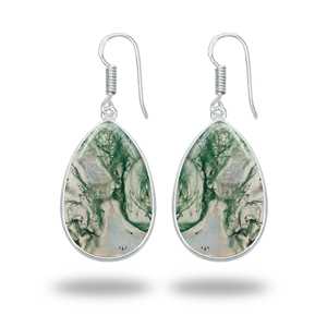 Pendientes de Ágata Musgosa Pulida de Alta Calidad, Pendientes de Latón Plateado, Colección de Boda de Ágata Musgosa para Mujer, Joyería de Moda - Product Image 3