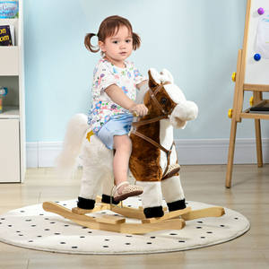 HOMCOM-Jouet cheval à bascule marron de 68x26x62cm pour enfants de 3 à 6 ans avec peluche avec sons - Product Image 2