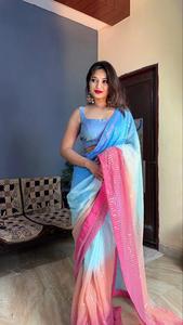 売れ筋のモダンなデザインのインドの服の影付きの色の女性のサリーは、インドのマッチングブラウスでフリーサイズで利用可能です - Product Image 5