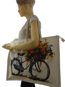 Sac fourre-tout en toile personnalisé avec photo géométrique laminée, motif floral, impression numérique, grande taille, utilisation en extérieur, poignée en coton, fermeture à glissière - Product Image 4