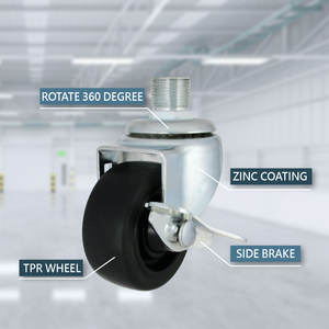 CCE Roue à Roulettes en Acier Robuste de 3 Pouces avec Tige Filetée et Frein, Alésage de Pint TPR - Product Image 3
