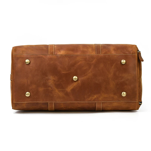 Sac de voyage pliable en cuir véritable, sac de week-end portable avec fermeture à glissière et sangle réglable, durable, marron - Product Image 2
