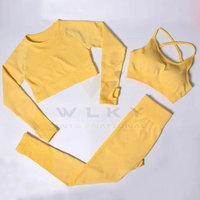 Ensemble de yoga 3 pièces pour femmes, vêtements de sport et de fitness en coton imperméable à manches longues, couleur unie