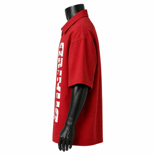 Camisa Oversize Personalizada para Hombre con Cremallera, Manga Corta, Corte Holgado, Estilo Urbano, Estampado de Logotipo Grande, Color Rojo, Venta al por Mayor OEM - Product Image 4