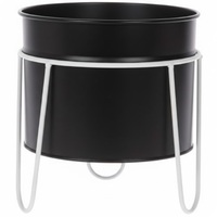 Pot Tanaman Logam Berkualitas Tinggi dengan Finishing Antik, Dilengkapi Stand & Nampan, Bentuk Bulat, Dekoratif untuk Aksesoris Taman Dalam Ruangan