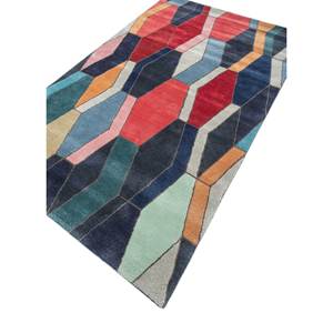Alfombra Acar Azul Clásica Geométrica de Lana y Viscosa Hecha a Mano, Rectangular de 4m para Pasillo, para el Hogar, para Adolescentes-TNQ-50014 - Product Image 2