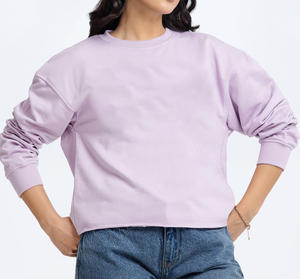 Bordado personalizado mujeres sudaderas de gran tamaño cuello redondo pulóver sudaderas con capucha Tops algodón polar francés Terry cuello simulado sudadera - Product Image 5