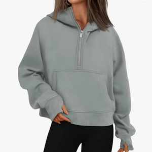 Sudadera con capucha y cremallera de algodón 100% para mujer con bordado personalizado, ropa de calle de otoño, moda con cuello con capucha y logotipo frontal para invierno - Product Image 5