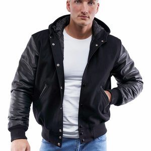 Breathable Custom Plain Good Quality Men Hoodies With <b>Leather</b> Sleeves 2024 Latest <b>Products</b> New Arrivals Men Hoodies - Product Image 6