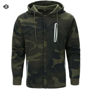 Venta al por mayor de los hombres de camuflaje Zip-Up Hoodies chaqueta con cremallera frontal completa con Capucha con cordón y diseño de bolsillo para ropa de calle al aire libre - Product Image 1