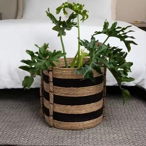 Natural Seagrass <b>Wicker</b> Storage <b>Baskets</b> New Collection Decorative Bamboo Wood Fabric <b>Hamper</b> Home Clothing Organization - Product Image 5