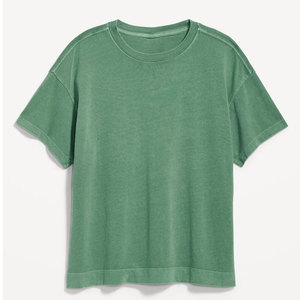 T-shirt femme tendance à motif délavé avec tissu doux au toucher, style streetwear, t-shirt femme délavé à l'acide - Product Image 1
