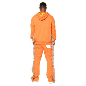 Pantalon évasé vintage décontracté d'hiver 100% coton avec logo brodé personnalisé, franges colorées sur le côté et cordon de serrage multicolore à la taille élastique - Product Image 2