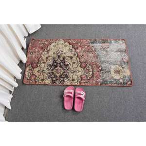 Tapis Vintage Turc Beige Rouge 1.7 X 3.2ft Grande Surface Style Kilim Motif Abstrait Laine avec Support en Latex pour Couloir Chambre - Product Image 5