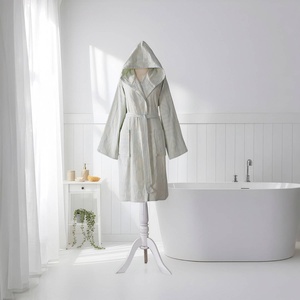 Peignoir turc en jacquard, menthe, à capuche, 100% coton - Product Image 6