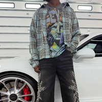 Boy Vintage güneş soluk mavi Baggy düğme kapatma Unisex Rhinestone sıkıntılı erkekler Denim pantolon Flare Staight bacak kot