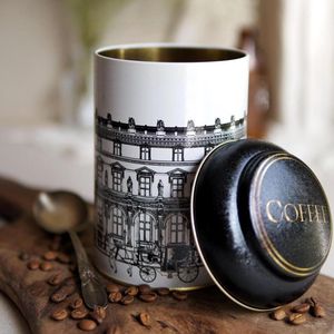 Lata de Metal Redonda de 1.2L con Tapa Cúpula Ø 105x150mm Ilustración de Paisajes Urbanos Vintage para Accesorios de Café y Té - Product Image 3
