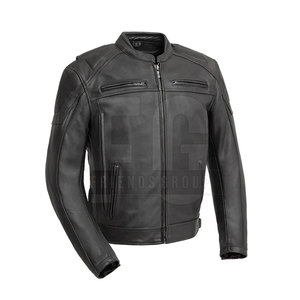 Chaqueta de Motociclista de Cuero Negra para Hombre, Impermeable, Transpirable, de Invierno, con Cuello Mao, Cierre de Cremallera, Estilo Motero - Product Image 1
