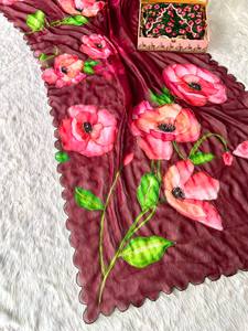 Saree indien traditionnel peint à la main avec motif nature pour événements culturels et fêtes - Product Image 4