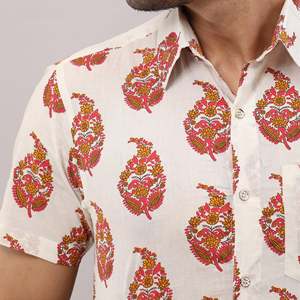 Men's Casual White Cotton <b>Shirt</b> with Ethnic Motifs Floral Dot Pattern Breathable Poplin Fabric Beach Wear Size 5XL ODM Supply - Product Image 6