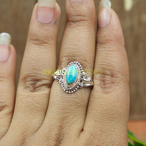 Natural <b>Turquoise</b> Pear Shape Gemstone 925 Sterling Silver Handmade Designer <b>Ring</b> for Women - Product Image 2