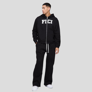 Survêtement décontracté 100% coton sérigraphie Logo pantalon évasé et sweat à capuche zippé vêtements pour hommes survêtement pour hommes - Product Image 4