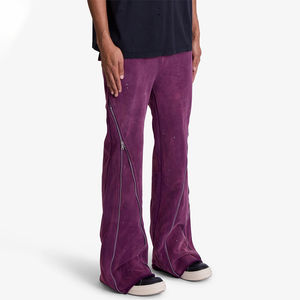 Pantalones casuales de forro polar para hombre, talla grande, con cremallera, corte holgado, cintura media, morados, rectos, con estampado, venta al por mayor OEM - Product Image 2