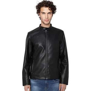 Automne hiver hommes support chauffant Jacquard brodé haut à manches longues en cuir PU veste de Baseball moto veste motif - Product Image 1