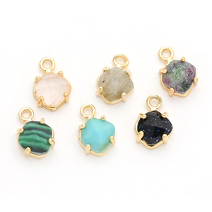 Plata de Ley 925 Christian Rhombus Chrysoprase Gemstone Prong Setting Charm Pendant-Chapado en oro Charms Jewelry - Product Image 2