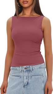 <b>Women's</b> Double Lined Breathable <b>Knitted</b> <b>Tank</b> <b>Tops</b> Boat Neck Sleeveless Fitted Regular Going Out Casual 2026 - Product Image 3